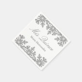 シルバースノーフレークウィンターキンセアニェラ スタンダードカクテルナプキン (角)