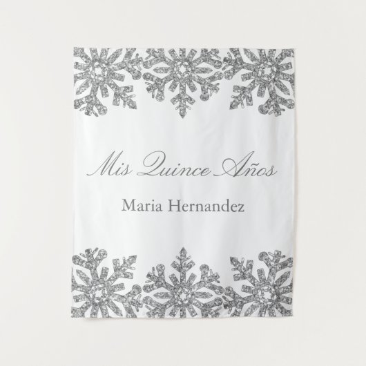 シルバースノーフレークウィンターキンセアニェラ タペストリー (正面)