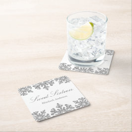 シルバースノーフレークウィンタースウィート16 スクエアペーパーコースター