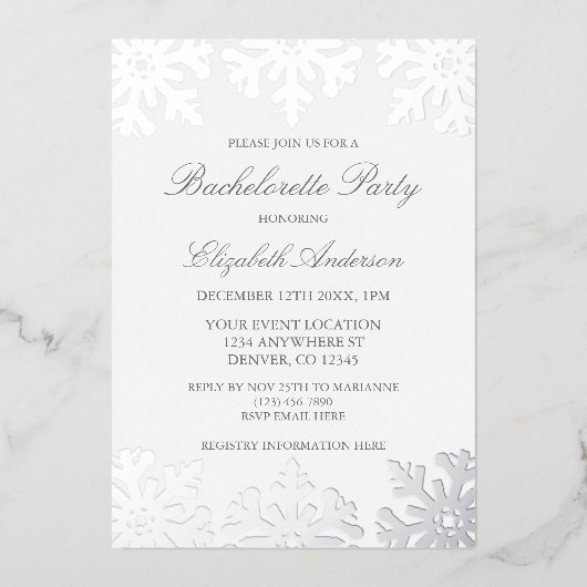 シルバースノーフレークウィンターバチェロレッテ 箔招待状 (正面)