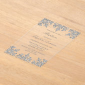シルバースノーフレークウィンターバプテスマ アクリル招待状 (レイダウン)
