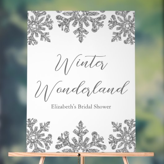 シルバースノーフレークウィンターブライダルシャワー アクリルサイン (ニュートラル)