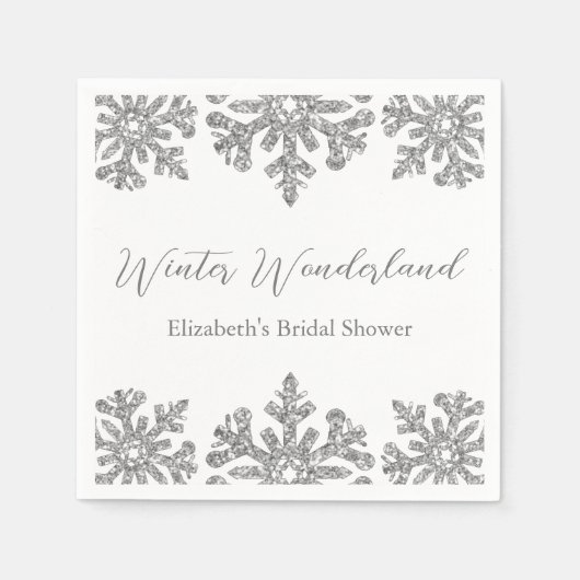シルバースノーフレークウィンターブライダルシャワー スタンダードカクテルナプキン (正面)
