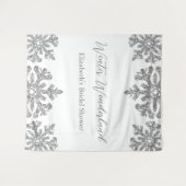 シルバースノーフレークウィンターブライダルシャワー タペストリー (正面(横))