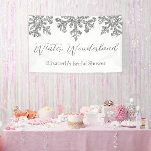 シルバースノーフレークウィンターブライダルシャワー 横断幕