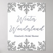 シルバースノーフレークウィンターブライダルシャワー 箔ポスター (正面)