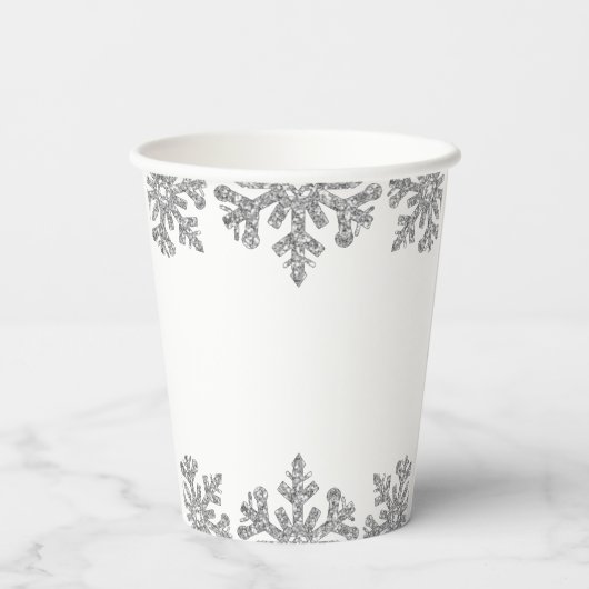 シルバースノーフレークウィンターブライダルシャワー 紙コップ (裏面)