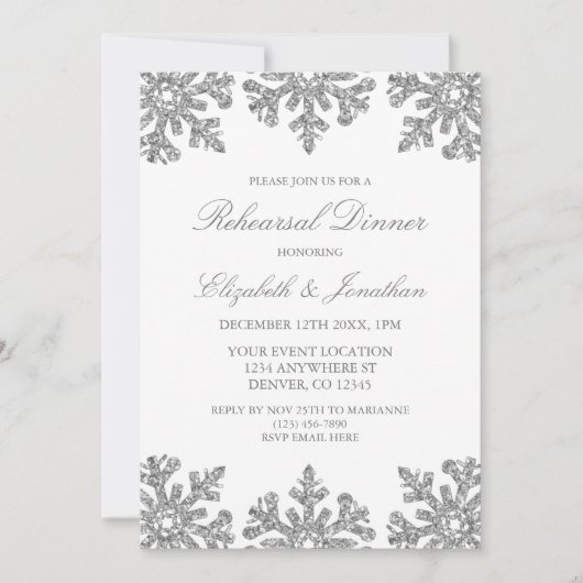 シルバースノーフレークウィンターリハーサルディナー 招待状 (正面)