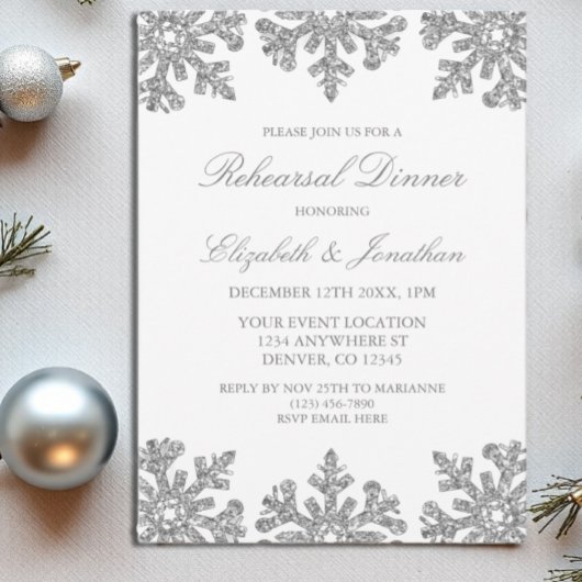 シルバースノーフレークウィンターリハーサルディナー 招待状