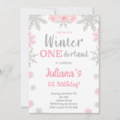 シルバースノーフレークウィンターワンダーランド誕生日招待状 招待状 (正面)