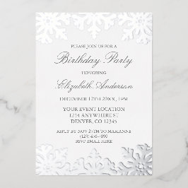 シルバースノーフレークウィンター誕生日 箔招待状