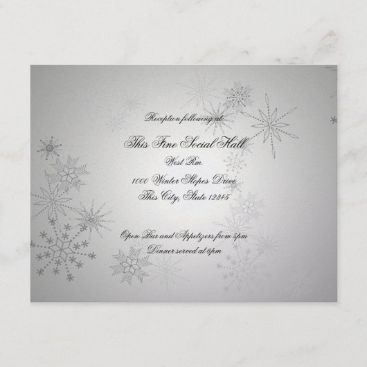 シルバースノーフレークウェディングレセプション エンクロージャーカード (正面)