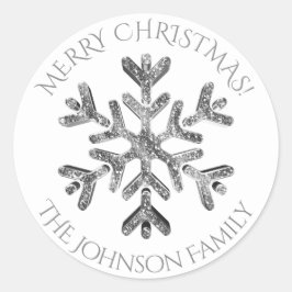 シルバースノーフレークエレガントグリッタールッククリスマス ラウンドシール