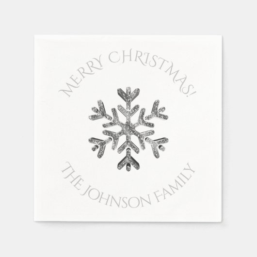 シルバースノーフレークエレガントシックなクリスマスパーティー スタンダードカクテルナプキン (正面)