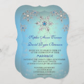 シルバースノーフレーククリスタルブルーパール結婚ズ 招待状 (正面/裏面)