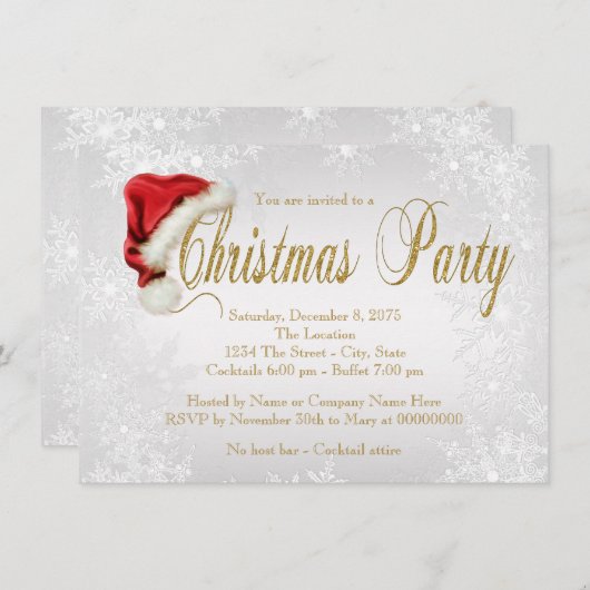 シルバースノーフレーククリスマスパーティー 招待状 (正面/裏面)