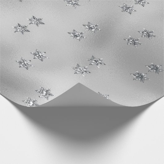 シルバースノーフレークグリッタークリスマスホリデー ラッピングペーパー (角)