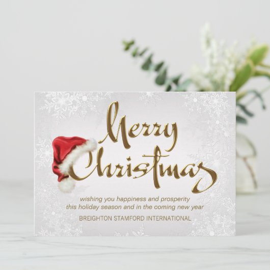 シルバースノーフレークサンタ企業のクリスマスカード シーズンカード (スタンド正面)