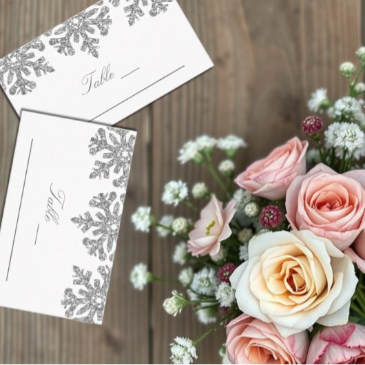 シルバースノーフレークスウィンターウェディング座席表 プレイスカード