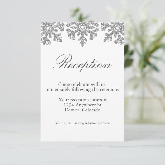 シルバースノーフレークスウィンターウェディング披露宴 エンクロージャーカード (スタンド正面)
