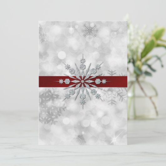 シルバースノーフレークスウィンターウェディング招待状 招待状 (スタンド正面)