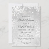 シルバースノーフレークスウィンターブライダルシャワー 招待状 (正面)