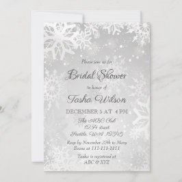 シルバースノーフレークスウィンターブライダルシャワー 招待状