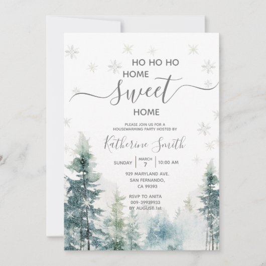シルバースノーフレークスウィンター引っ越し祝いパーティーパーティー 招待状 (正面)