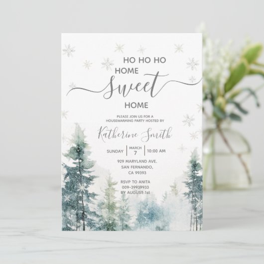 シルバースノーフレークスウィンター引っ越し祝いパーティーパーティー 招待状 (スタンド正面)