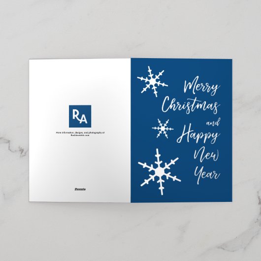 シルバースノーフレークスクリスマスハッピーニューイヤーブルー 箔シーズンカード (外側レイダウン)