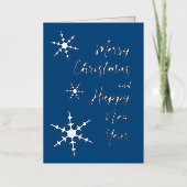 シルバースノーフレークスクリスマスハッピーニューイヤーブルー 箔シーズンカード (正面)