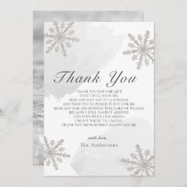 シルバースノーフレークスグレーベビーシャワーサンキューカード 招待状