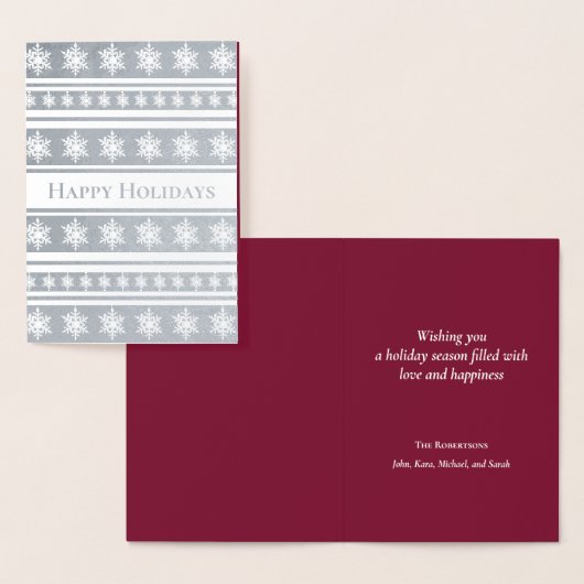 シルバースノーフレークストライプのクリスマスフォイルカード 箔カード (ディスプレー)