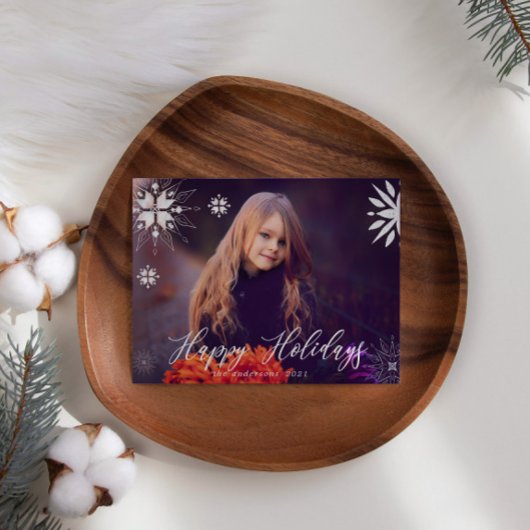 シルバースノーフレークスパークルフォトホリデーカード シーズンカード