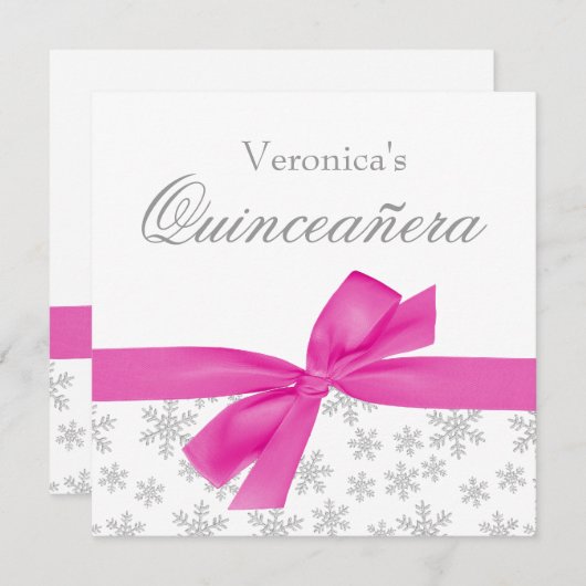 シルバースノーフレークスピンクボウキンセアニェラ招待状 招待状 (正面/裏面)