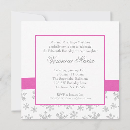 シルバースノーフレークスピンクボウキンセアニェラ招待状 招待状 (裏面)