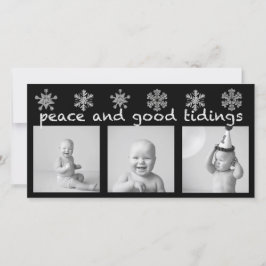 シルバースノーフレークスリーフォトホリデーカード シーズンカード