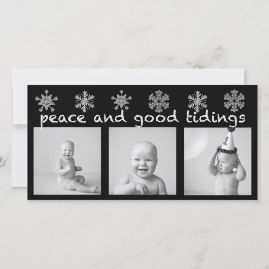 シルバースノーフレークスリーフォトホリデーカード シーズンカード (正面)