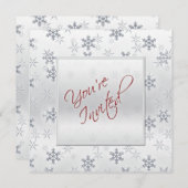 シルバースノーフレークズウィズレッドホリデーパーティ招待状 招待状 (正面/裏面)