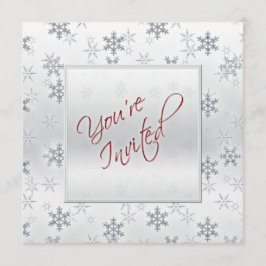シルバースノーフレークズウィズレッドホリデーパーティ招待状 招待状