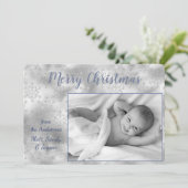 シルバースノーフレークツー写真テンプレートクリスマス シーズンカード (スタンド正面)