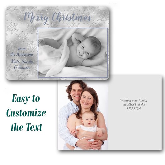 シルバースノーフレークツー写真テンプレートクリスマス シーズンカード