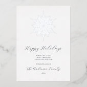 シルバースノーフレークハッピーホリデーズファミリーフォト 箔シーズンカード (正面)