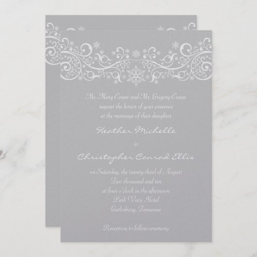 シルバースノーフレークフローラ結婚式招待状 招待状 (正面/裏面)