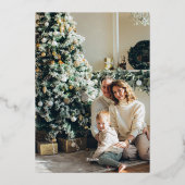 シルバースノーフレークメリークリスマスファミリーフォト 箔シーズンカード (裏面)