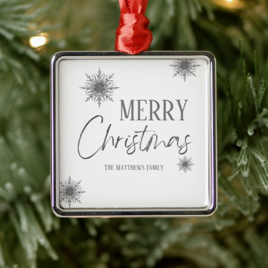 シルバースノーフレークメリークリスマス メタルオーナメント (ツリー)