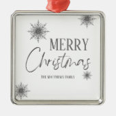 シルバースノーフレークメリークリスマス メタルオーナメント (正面)