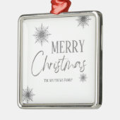 シルバースノーフレークメリークリスマス メタルオーナメント (左)