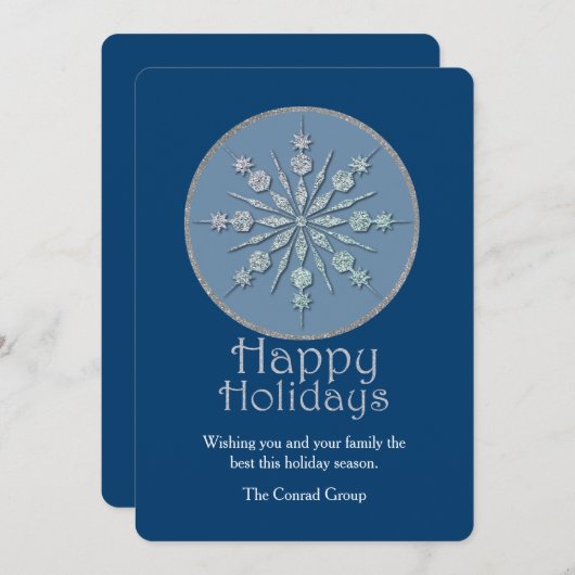 シルバースノーフレーク企業のクリスマスカード シーズンカード (正面/裏面)