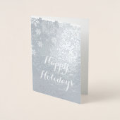 シルバースノーフレーク企業のホリデーグリーティング 箔カード (正面)